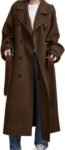 Women Winter Double Breasted Wool Coat Long Sleeve Notch Lapel Midi Long Winter Trench Coat with Belt