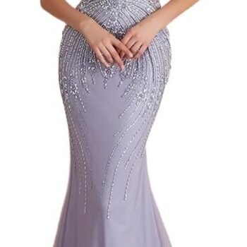 Beadings Long Evening Dress Sexy Illusion Mermaid Crystals Party Gowns