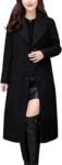 Women Big Notch Lapel Single Breasted Mid-Long Wool Blend Coat
