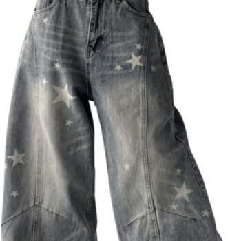 Baggy Jeans for Women Men Star Printed Barrel Jeans Low Rise  Boyfriend Denim Pants Streetwear Clothes