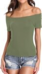 Women Off Shoulder Tops, One Shoulder Shirts, Short Sleeves Sexy Slim Fit Tees