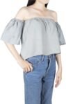 Women Off Shoulder Blouses Short Sleeve Sexy Tops Ruffle Casual T Shirt Ladies Fashion Loose Fit Chiffon Crop Tops Cute Casual Pleated - Solid Grey