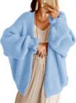 Women Oversized Open Front Cardigan Fall Ruffle Lantern Long Sleeve Chunky Knit Loose Sweater Coats