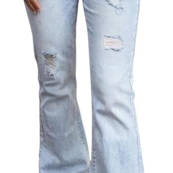 Women Flare Wide Leg Jeans Stretchy High Waisted Bell Bottom  Basic Bootcut Denim Pants