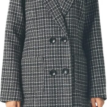 Women Elegant Notched Collar Double Breasted Wool Blend Over Coat